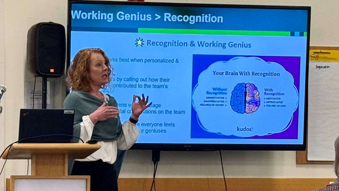 Cara DeLura speaking at CLPD all hands