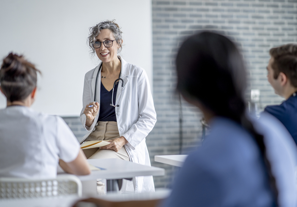 Doctor teaching in a classroom